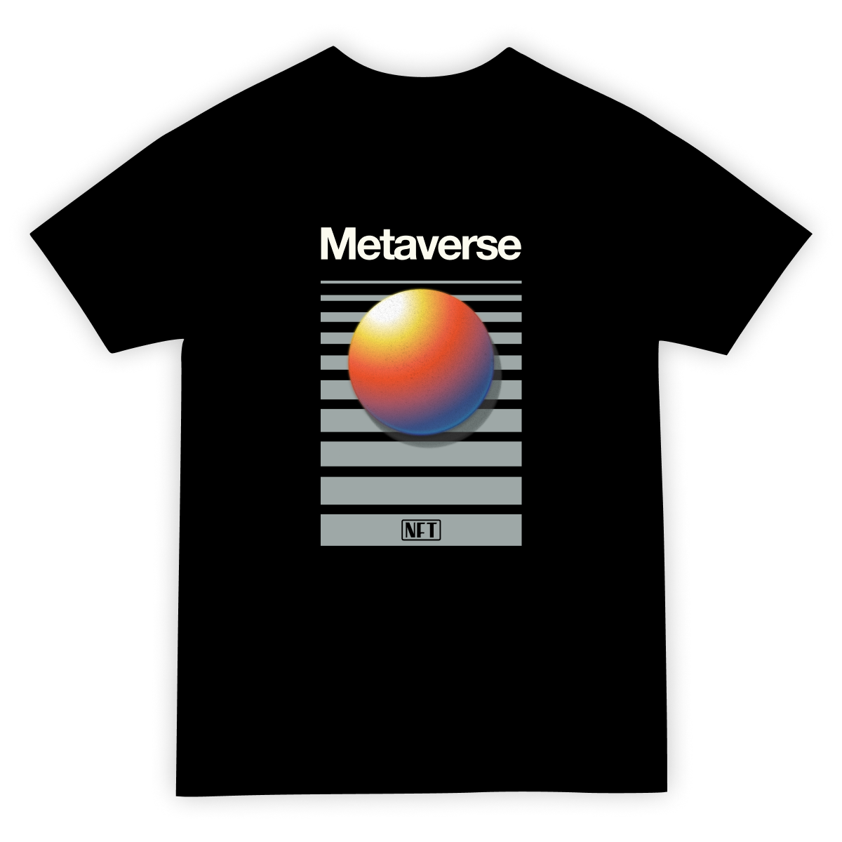 A t-shirt design. The old VHS tape cover design made by Scotch is paid homage  in this design. Instead of VHS the words NFT and metaverse adorn the design. 